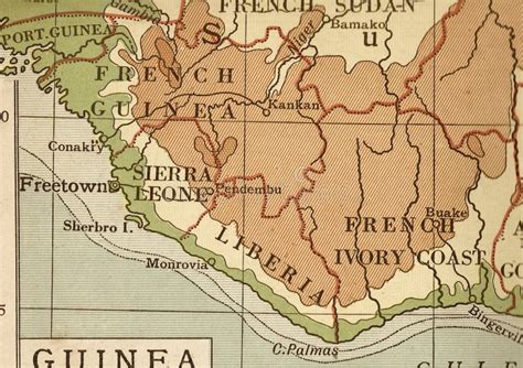 A Vintage Geographical Map of French West Africa in Sepia. Stock Illustration - Illustration of ...