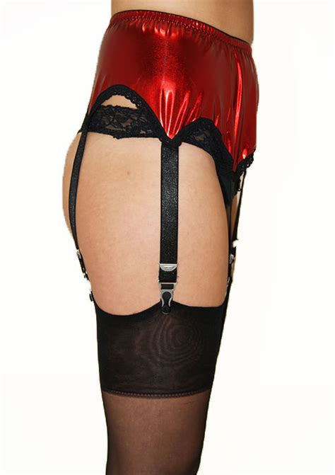 Sassy 6 Strap Wet Look Suspender Belt Uk Tights