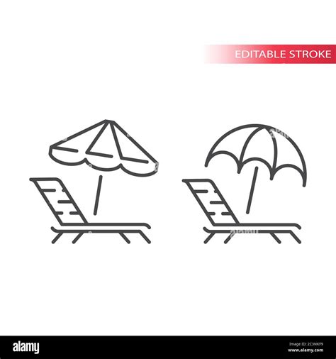 Deck Chair Lounge Or Sun Bed With Beach Umbrella Thin Line Icon