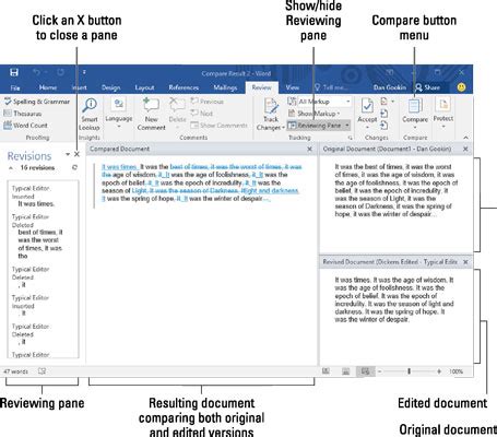 How To Compare Two Versions Of A Document In Word 2016 Dummies