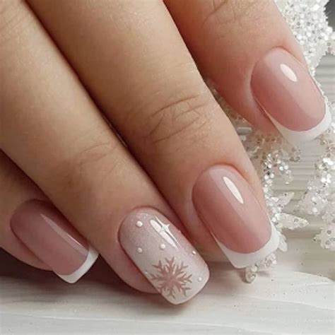 Christmas Press On Nails Short Square Fake Nails French Tip Acrylic