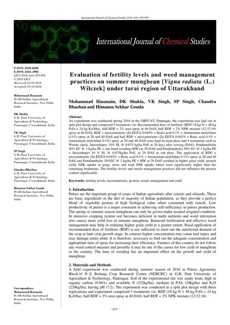 PDF Evaluation Of Fertility Levels And Weed Management Practices On