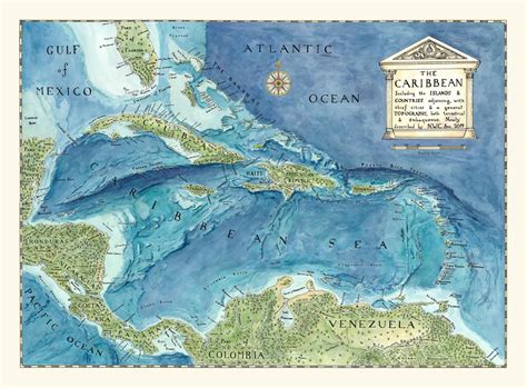 Map of Caribbean Islands, Caribbean Map, Caribbean Map Gift, Coastal ...