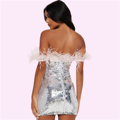 Sequin Feather Mini Dress Silver Beach Babe Bikini