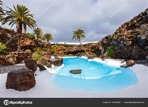 Jameos del Agua pool in volcanic cave, Lanzarote, Canary Islands, Spain ...