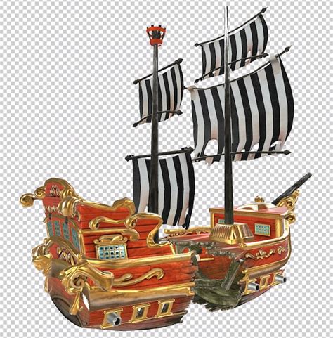 Rendu 3d Du Bateau Pirate Détruit Isolé Sur Fond Transparent Vue