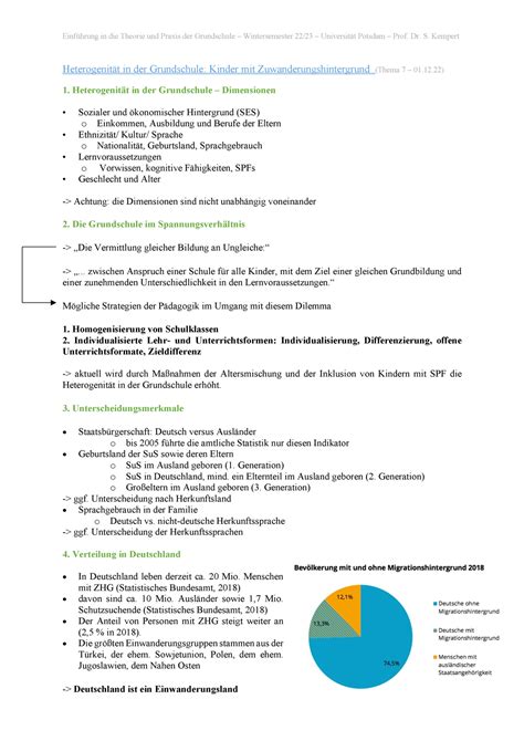 Gsp Grundschulp Dagogik Skript Heterogenit T In Der Grundschule