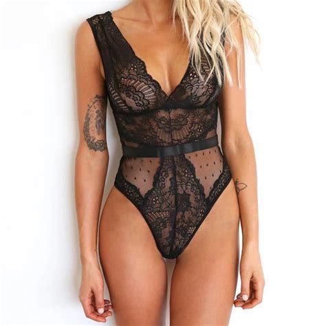 Sexy Fishnet Bodysuit Women Lace Lingerie Porno One Piece Printed Floral Transparent Fishnet