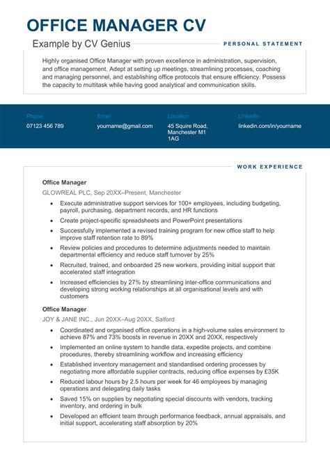 Office Manager Cv Example Writing Guide For