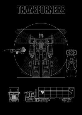 Optimus Schematics Dark Poster By Transformers Displate