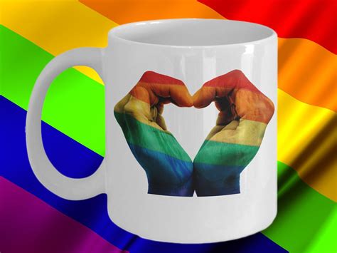 Lgbt Coffee Mug Rainbow Love Heart Hands Gay Pride Novelty Etsy Uk