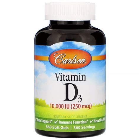 Carlson Labs - Vitamin D3 10000 IU - 360 Softgels - Walmart.com ...