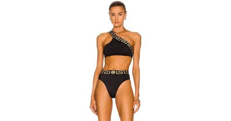 Versace Greca One Shoulder Bikini Top In Black Lyst