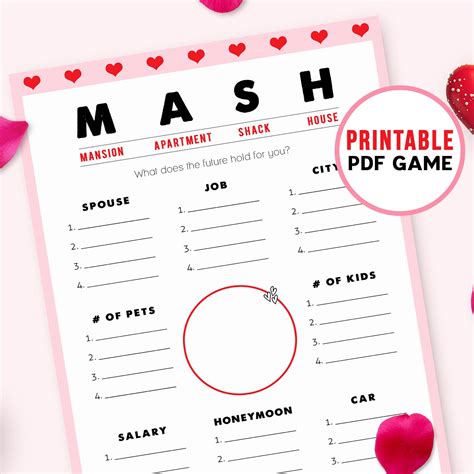 Valentines Day Games Mash Game Printable Game Girls Etsy