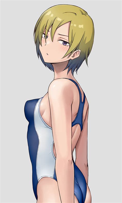 Hashi Original Commentary Request Girl Ass Blonde Hair Blue One Piece Swimsuit Breasts
