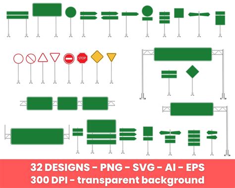 Road Green Traffic Signs Clipart Set, Vector Graphics, Commercial Use ...