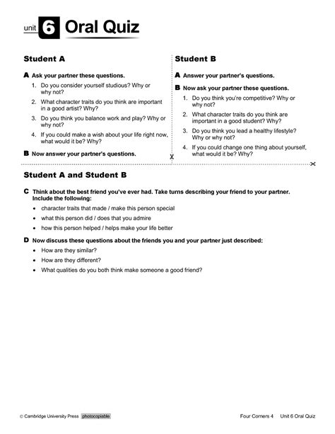 FC4 Q06 Oral Test Cambridge University Press Photocopiable Four