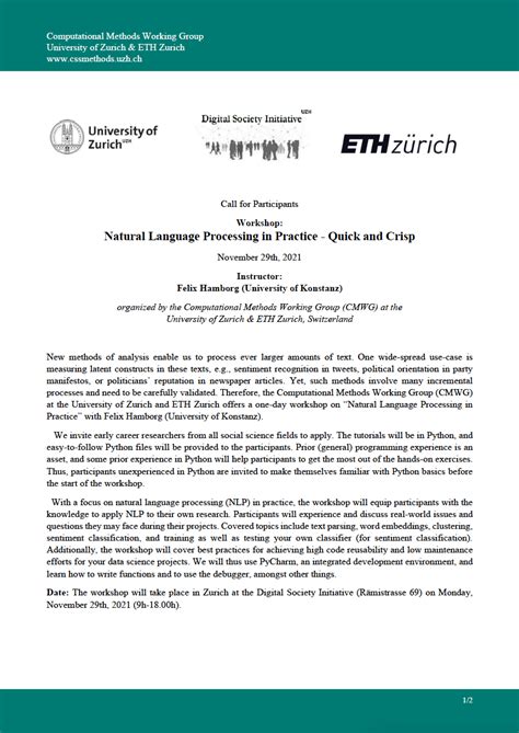 Natural Language Processing Workshop Digital Society