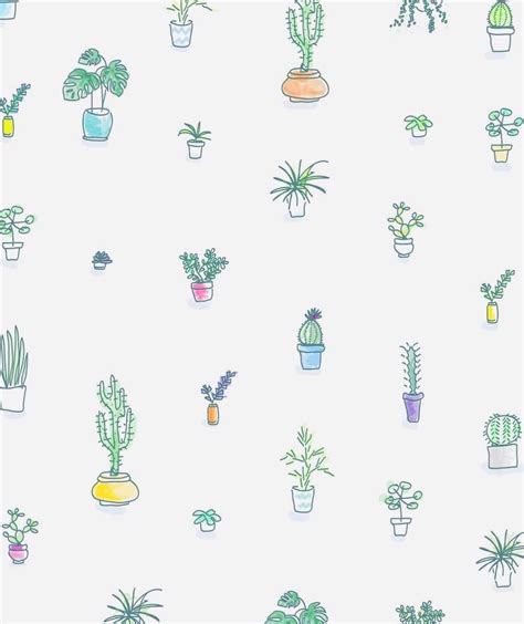 a bunch of potted plants on a white wall with green and blue colors in them