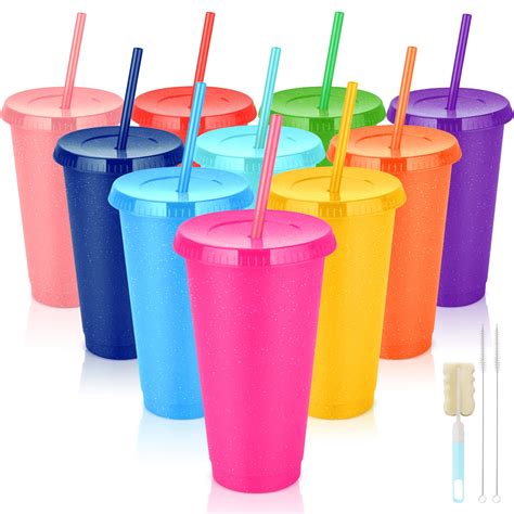 Reusable Plastic Cups with Lids Straws: Colorful Party Juice Cups ...