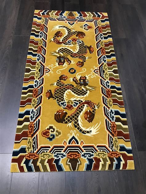 Tibetan Rug Hand Knotted Dragon Design Tibetan Wool Etsy