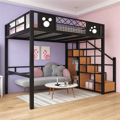 Modern Minimalist Loft Apartment Attic Bed Wrought Iron Elevated Sheets