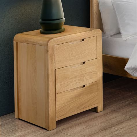 Curve Solid Oak 3 Drawers Bedside Table Lavishway Uk