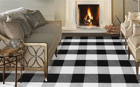 Amazon Leevan Cotton Buffalo Plaid Outdoor Rug X Ft Black And