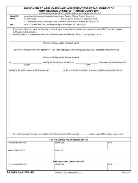 Fillable Online Armypubs Army Amendment To Application And Agreement