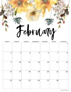 February Calendar Printable Floral Elysia Atlante