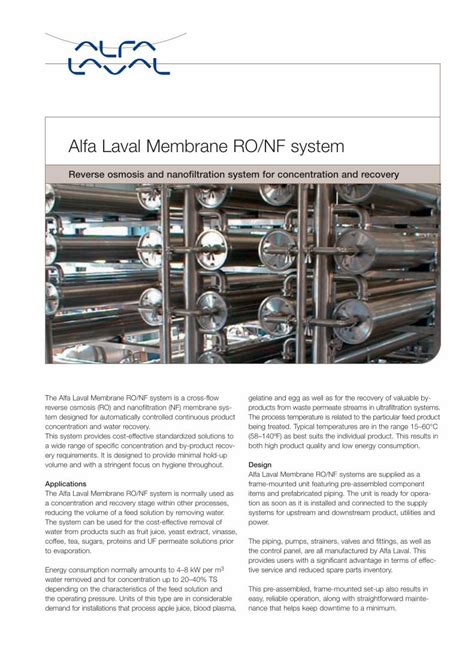 Pdf Alfa Laval Membrane Ro Nf System Alfa Laval Membrane Ro Nf System