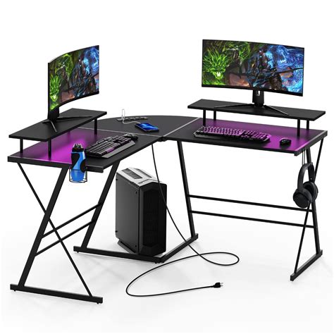 Buy Evajoy 53 Gaming Desk With LED Lights Power Outlets L Shaped