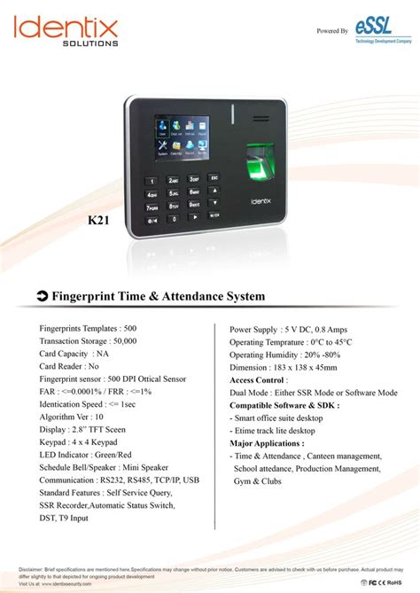 Essl Fingerprint K Attendance Device K Identix At Rs Piece In