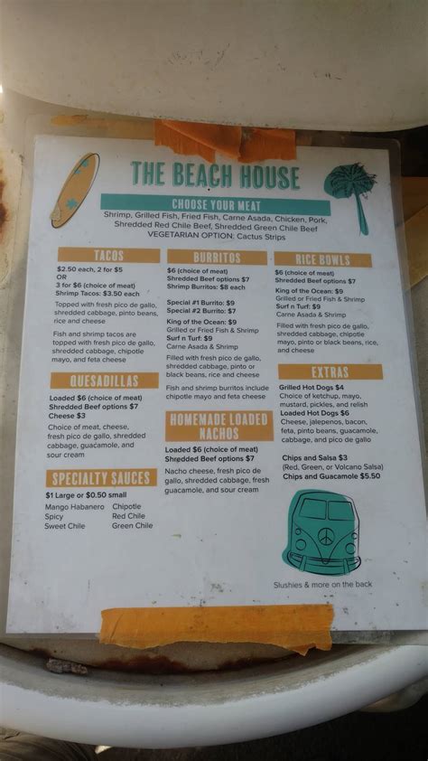 Menu at The Beach House restaurant, Phoenix, 501 E Camelback Rd