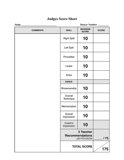 Printable Judges Score Sheet Template Free Printable Download