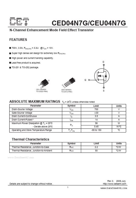 Ced N G Mosfet Datasheet Distribuidor Stock Y Mejor Precio