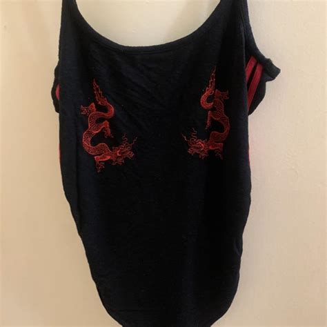 O Mighty Size L Black Bodysuit Red Dragons Worn Depop