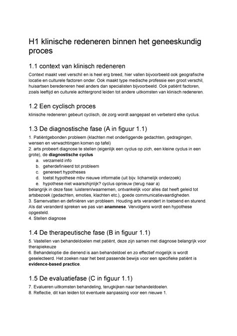 Geneeskundig Proces H H H Klinische Redeneren Binnen Het