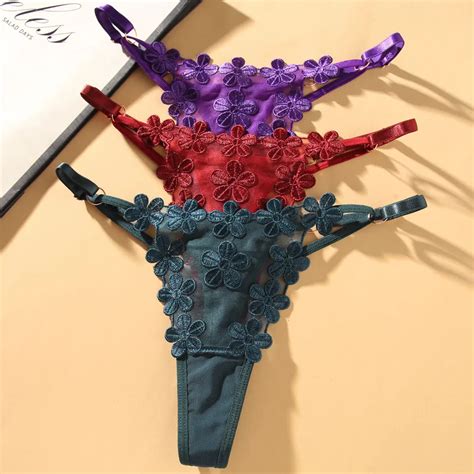 Sexy Transparent Mesh Briefs Women Underwear Adjustable Waist Panties Lingerie Cute Floral