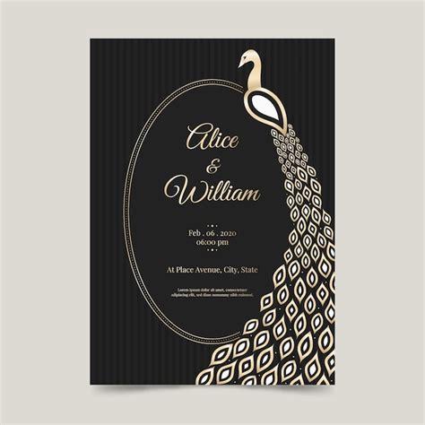 Free Vector Wedding Invitation Template With A Peacock