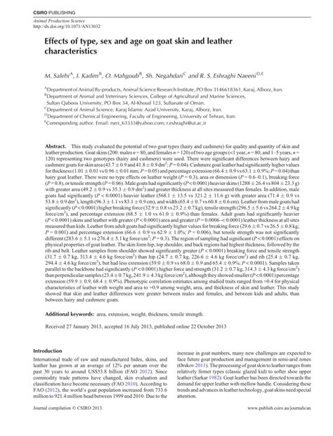 PDF Effects Of Type Sex And Age On Goat Skin And Leather Characteristics