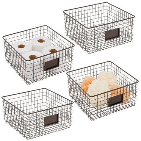 MDesign Metal Wire Bathroom Storage Bins With Name Plate Bronze