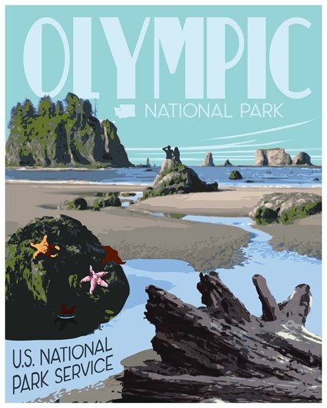 Olympic National Park Beach Vintage Style Travel Poster - Etsy ...