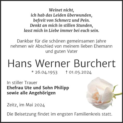 Traueranzeigen Von Hans Werner Burchert Abschied Nehmen De