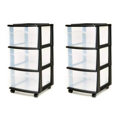 Homz Plastic 3 Drawer Medium Storage Tower Clear Drawers And Black Frame