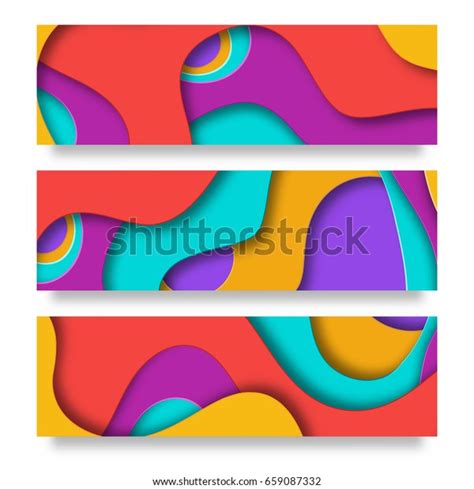 Horizontal Banners 3d Paper Cut Abstract Stok Vektör Telifsiz 659087332