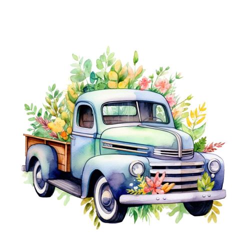 9 Rustic Trucks With Flowers Clipart Digital Paper Crafting