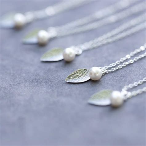 Bridesmaid Necklace Set Of 6 Sterling Silver Leaves Bridal Party