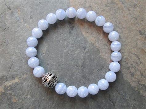 Blue Lace Agate And Sterling Silver Bracelet Light Blue Etsy Blue