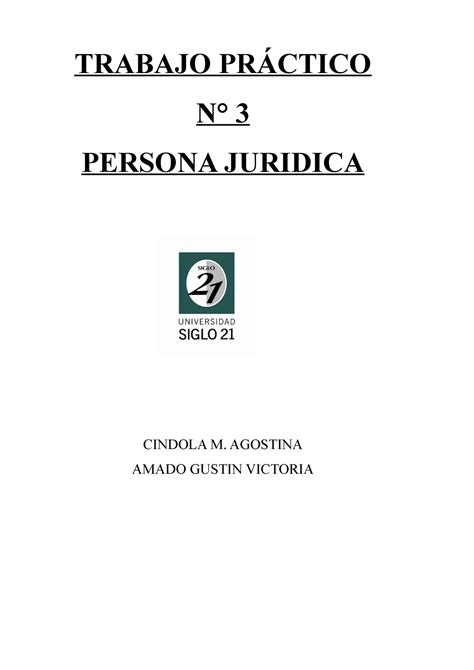 Tp Pj Trabajo Pr Ctico N Persona Juridica Cindola M